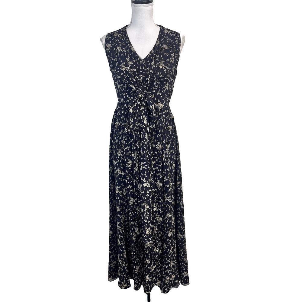 Dana Buchman Dress sz 10 Black Floral Silk Long Maxi Flowing Wedding Wedding Bow